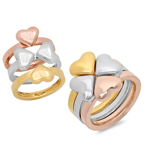 Stainless Steel 3 Tone Ring with Heart Designs