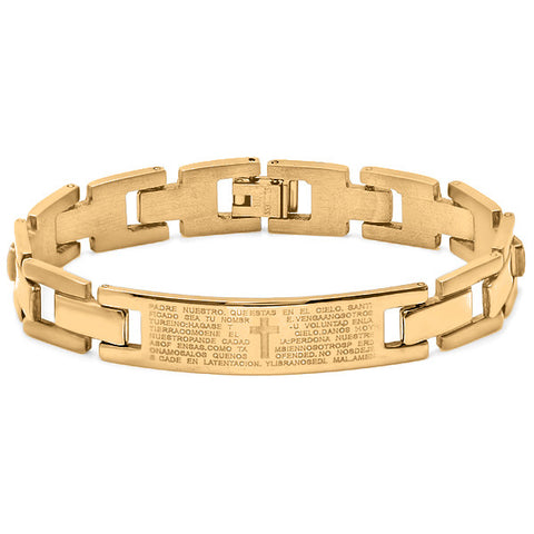Men's 18kt Gold Plated Stainless Steel "Padre Nuestro" Bracelet