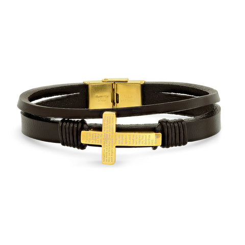 Our father cross leather bracelet