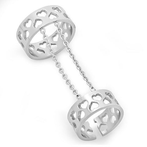 Stainless Steel Double Ring with Heart Design