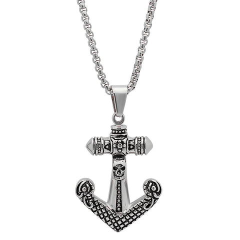 Steeltime Stainless Steel Anchor Cross Skull Necklace