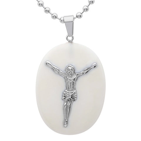 Ladies Mother Of Pearl Pendant With Stainless Steel Jesus  DOES NOT COME WITH CHAIN
