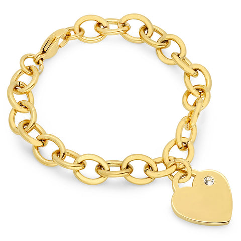 18kt Gold Plated Stainless Steel Bracelet with Heart Design & SW Stone Charm