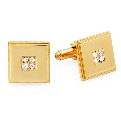 18k Gold Plated Square Cufflinks with Simulated Diamonds