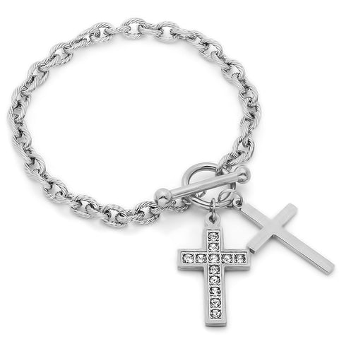Ladies Stainless Steel Bracelet with Cross Charms