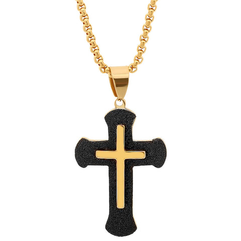 18 KT Gold Necklace with Two-Tone Crucifix Pendant