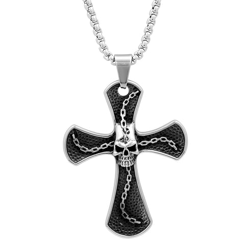 Steeltime Stainless Steel Crucifix Cross With Skull Necklace