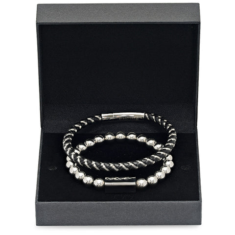 Set of 2 Black and Silver/Silvertoned Beaded Bracelets