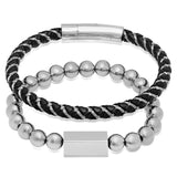 Set of 2 Black and Silver/Silvertoned Beaded Bracelets