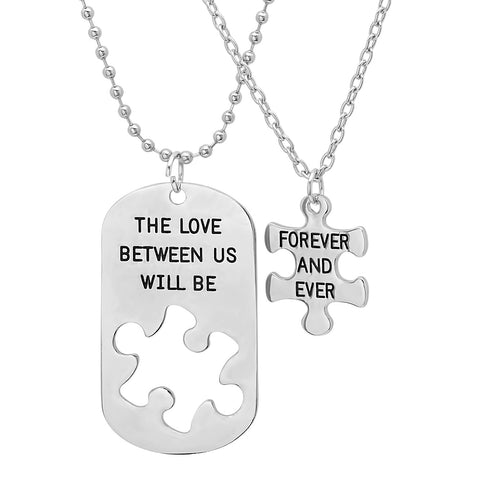 Steeltime His and Hers Dog Tag/Puzzle 2-Piece Necklace