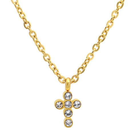 18kt Gold Plated Stainless Steel Cross and SW Stones Necklace