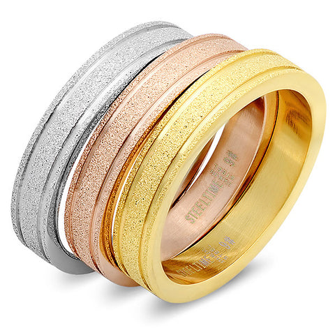 Steeltime Tri Color Set Of Three Wedding Band Rings