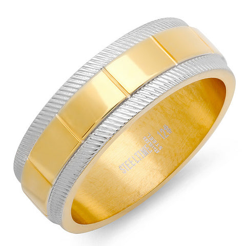 Men's Two-Tone Ring in 18 KT Gold Plated & Metallic