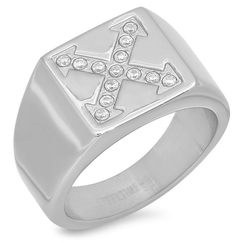 Men's Stainless Steel "X" Ring with Cubic Zirconia