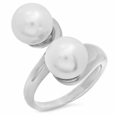 Ladies Stainless Steel Double Pearl Ring