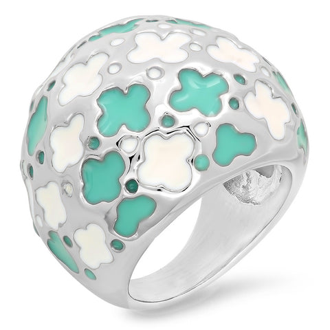 Ladies Stainless Steel Ring with Flowers Design