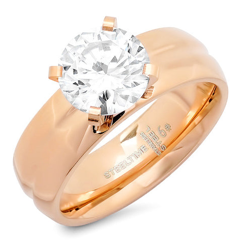 Ladies 18 KT Rose Gold Plated Engagment Ring With Simulated Diamond