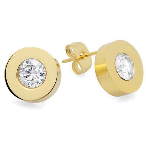 Ladies 18 KT Gold Plated Round Center Stud Earrings