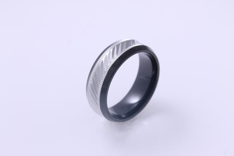 Men's Black IP Ring w/Stainless Steel Lay & Leaf Design