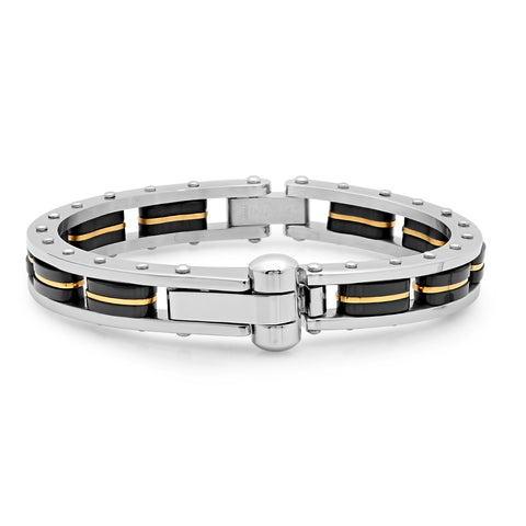 stainless Steel Bracelet with Black IP and 18k Gold Plated