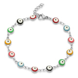 STAINLESS STEEL BLUE ENAMEL EVIL EYE BEADED BRACELET