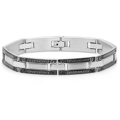 Men's Stainless Steel Bracelet With Greek Key Accent