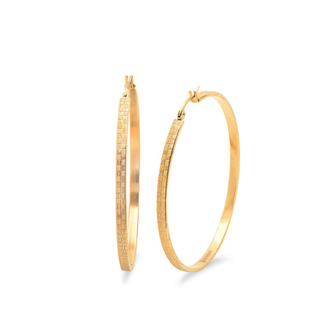 18 KT Gold Plated Hoop Earrings with Lines 60mm
