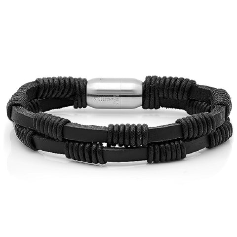 Men's Black Leather String Design Bracelet