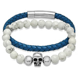 Genuine Blue Leather and White Marble Beaded Bracelet Box Set