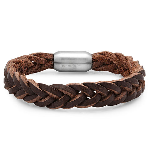 Genuine Braided Leather Bracelet In Brown