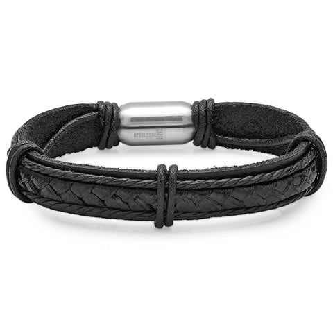 Genuine Braided Leather Bracelet In Black