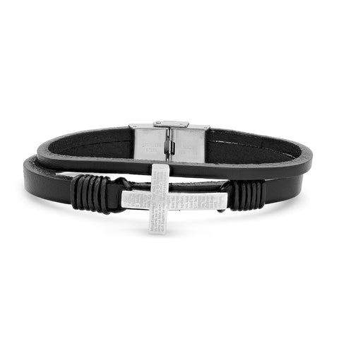 Our father cross leather bracelet