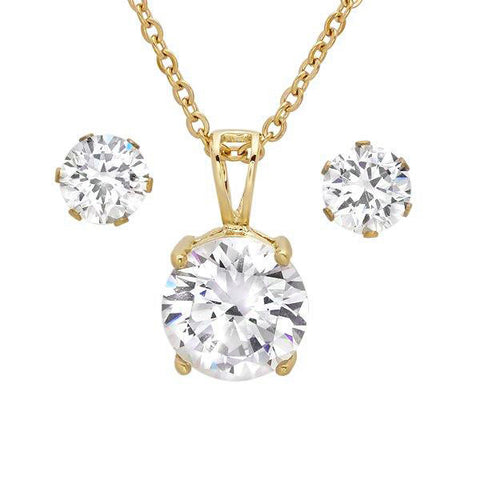 Ladies 18 KT Gold Plated Earring/Pendant Set with Simulated Diamond