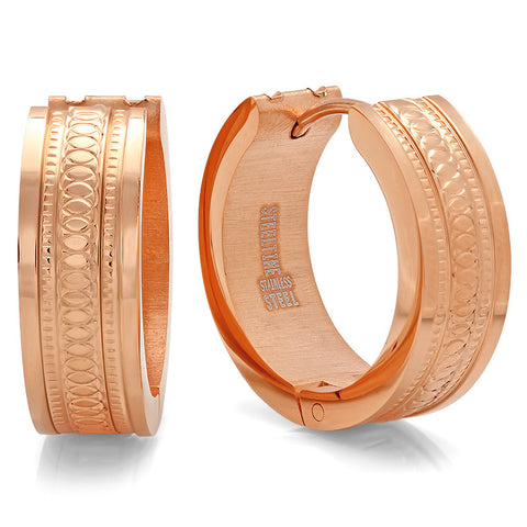 Ladies 18 KT Rose Gold Plated Huggie Earrings with Criss Cross Design