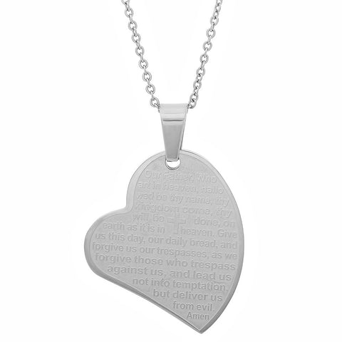 Ladies Stainless Steel Prayer "Our Father" Heart Pendant