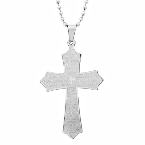 Steeltime 18 KT Gold & Stainless Steel Crucifix Cross Lords Prayer Pendants