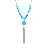 Stainless Steel Blue Agate Drop Necklace