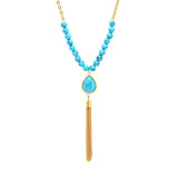 Stainless Steel Blue Agate Drop Necklace