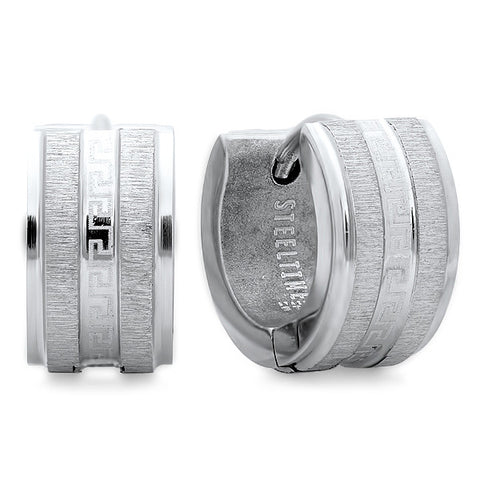 Stainless Steel Greek Key Huggies