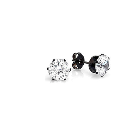 Stainless Steel Round Stud Earrings with Black Setting