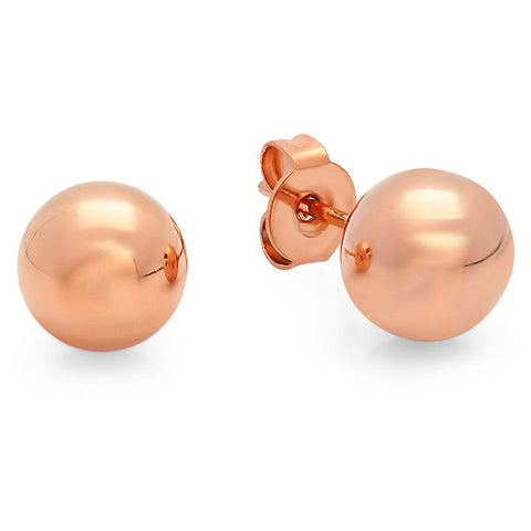 WOMEN'S STAINLESS STEEL STUD EARRINGS IN 18 KT ROSE GOLD PLATED,PEARL DESIGN,6MM