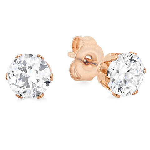 18 KT Rose Gold Plated Stud Earrings w/ Simulated Diamond 8mm