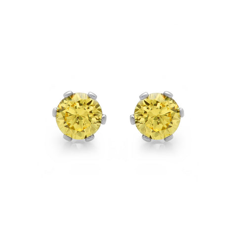 Ladies Stainless Steel With Yellow CZ Stud Earrings
