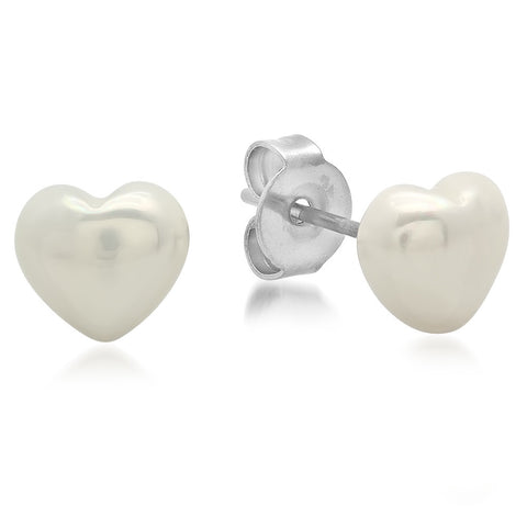 Stainless Steel With Simulated Heart Shape Pearl Stud Earrings