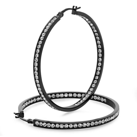 Ladies Black IP Stainless Steel Hoop 50mm Earrings