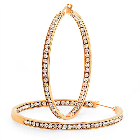 18kt Gold Plated Stainless Steel Hoop Earrings Layered with Cz stones 50mm