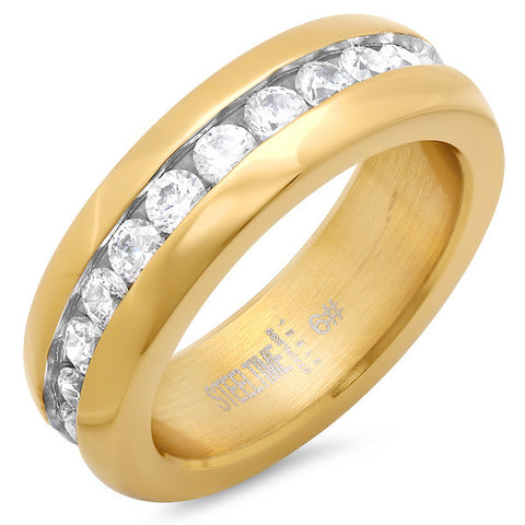 STAINLESS STEEL RING ETERNITY BAND IN 18KT GOLD