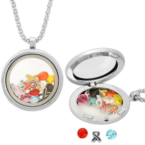 Metallic Locket with Breast Cancer Ribbon Charm