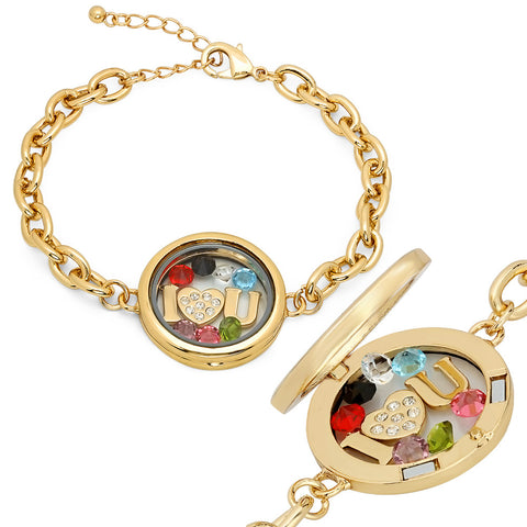 Ladies 18kt Gold Plated Alloy Bracelet with Multi Color Cz stones