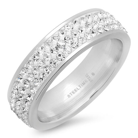 WOMEN'S STAINLESS STEEL RING WITH SIMULATED DIAMONDS